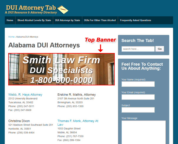 top banner dui advertising location