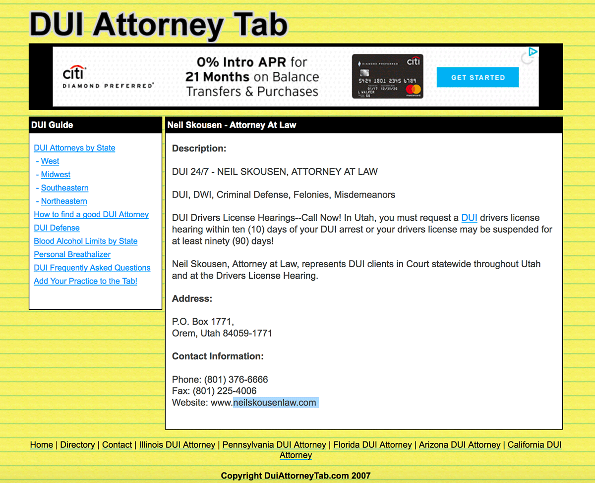 DUI Attorney Tab circa 2007